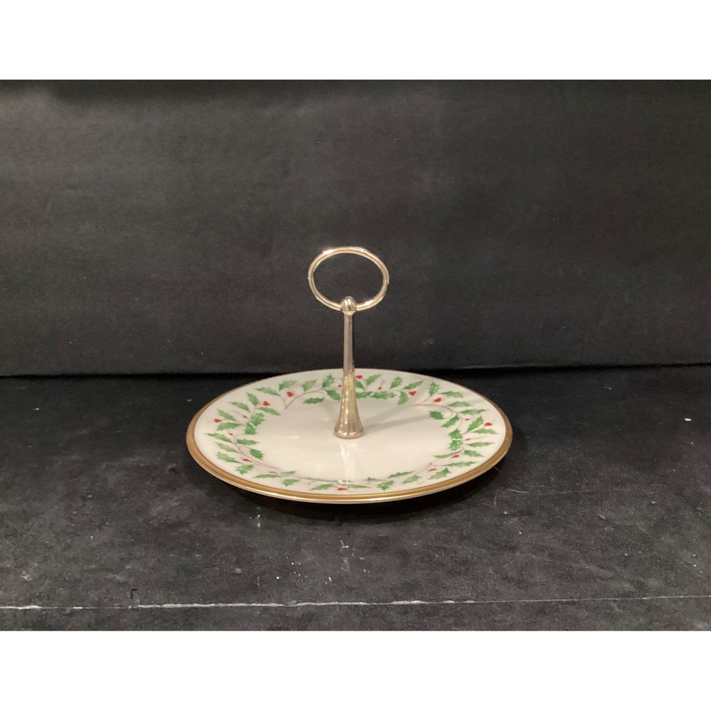 Lenox Holiday 10.5" Serving Dish Plate With Handle Christmas Gold Color Trim